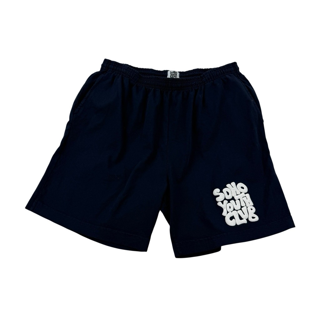 Soho Youth Club Blue Cotton Stretch Drawstring Shorts White Logo Men's‎ XL 6.5"